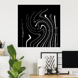 Poster Abstrato Art Preto Linhas Brancas Gêmeas Minimalis