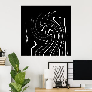 Poster Abstrato Art Preto Linhas Brancas Gêmeas Minimalis