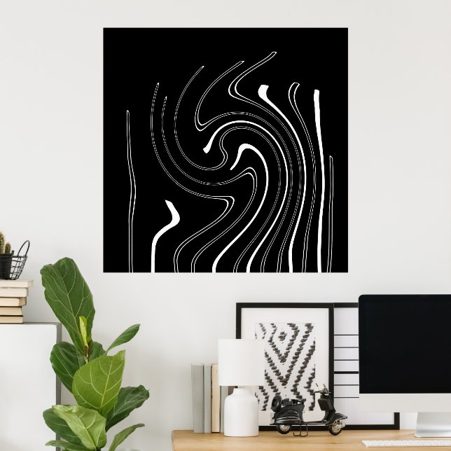 Poster Abstrato Art Preto Linhas Brancas Gêmeas Minimalis (Escritório em casa)