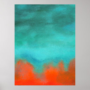 Pôster Abstrato Art Sky Fire Lava Red Orange Turquoise