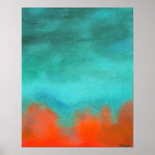 Pôster Abstrato Art Sky Fire Lava Red Orange Turquoise