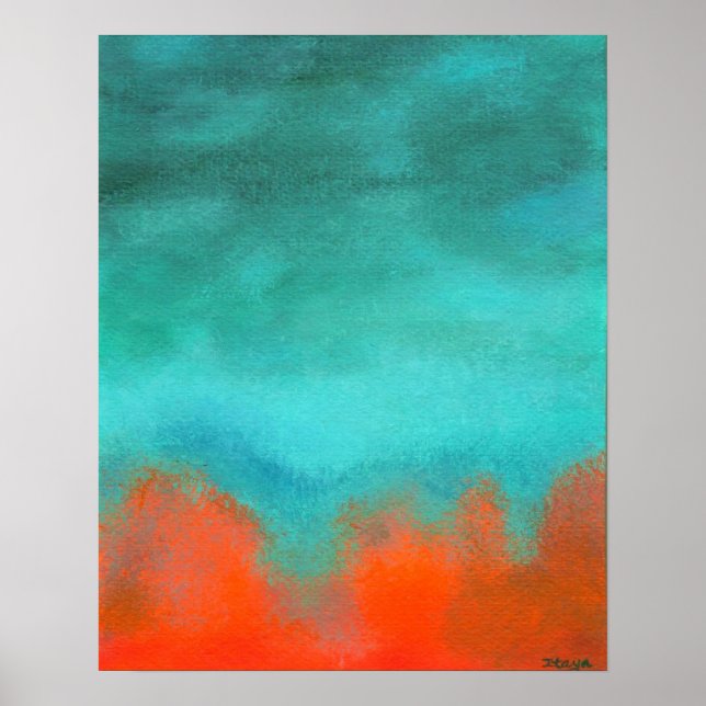 Pôster Abstrato Art Sky Fire Lava Red Orange Turquoise (Frente)