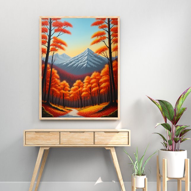 Poster Abstrato Autumn Tree Landscape Oil Paint (exquisite beauty of nature abstract autumn tree forest landscape oil paintings wall poster)