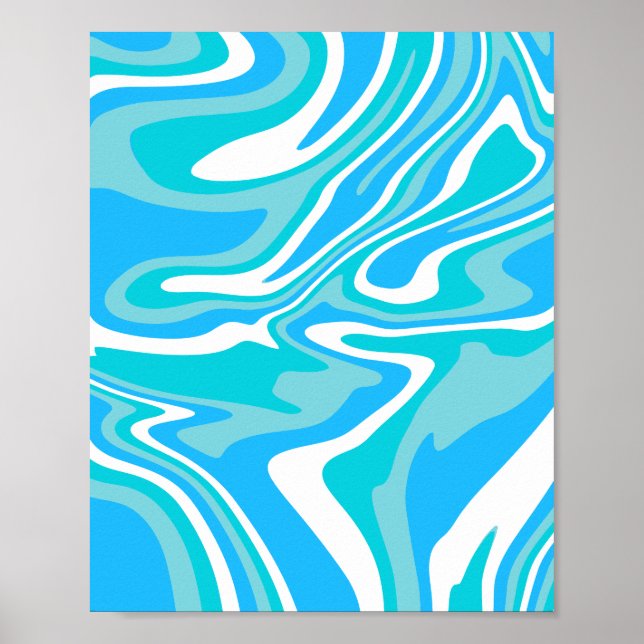 Poster Abstrato Azul, Branco e Turquesa Arte Fluida (Frente)