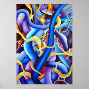 Poster Abstrato Azul Contemporâneo - Ilusão de Profundi