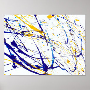 Poster Abstrato azul e Splatter de tinta amarela