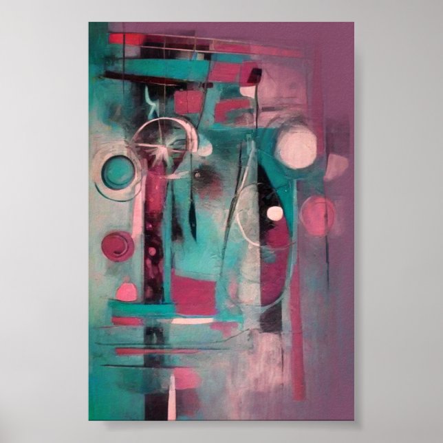 Poster Abstrato Azul e Teal Arte Moderna (Frente)