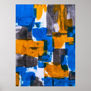 Poster Abstrato azul, laranja e cinza