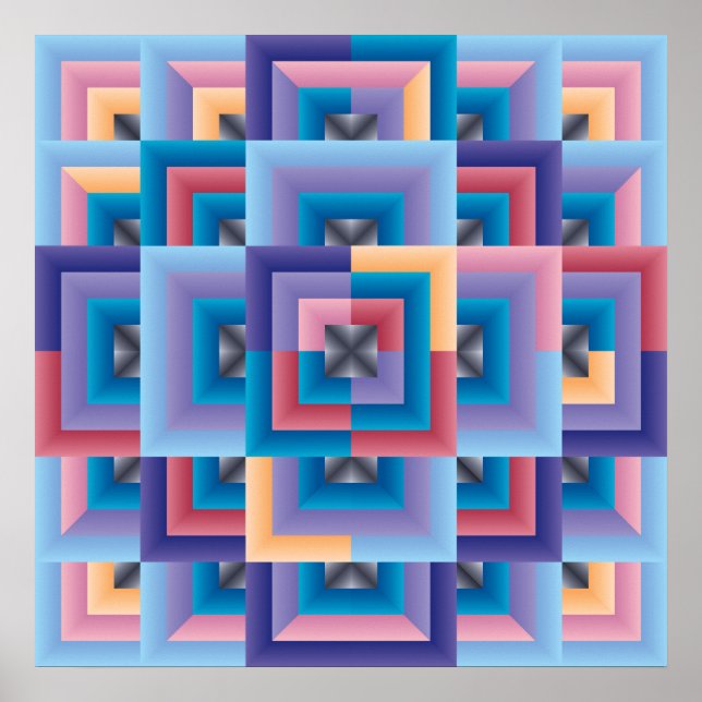 Pôster Abstrato Azul Rosa (Frente)