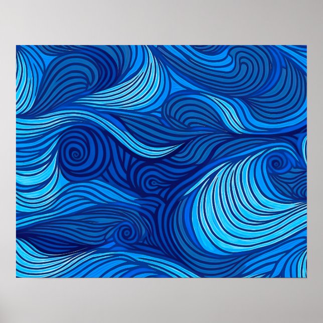 Poster Abstrato Azul Turquesa Ondas de Água do Oceano | (Frente)