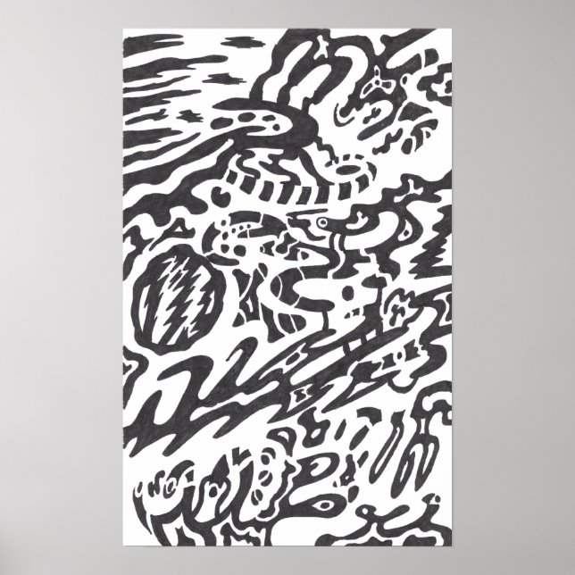 Pôster abstrato B&W "Meia-noite" (Frente)