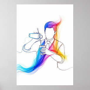Poster Abstrato Barman One Line Art Contínuo