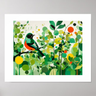 Poster Abstrato Bird Em Uma Ramificação