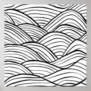 Poster Abstrato Black and White Wavy Stripes