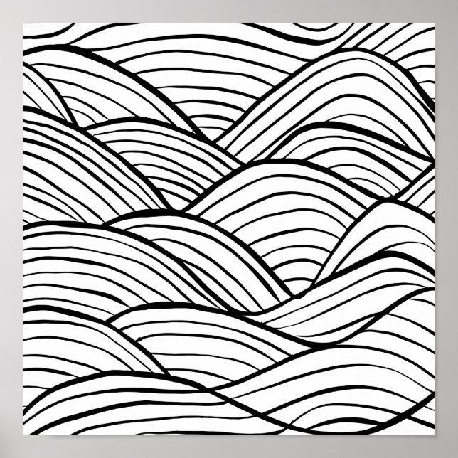 Poster Abstrato Black and White Wavy Stripes (Frente)