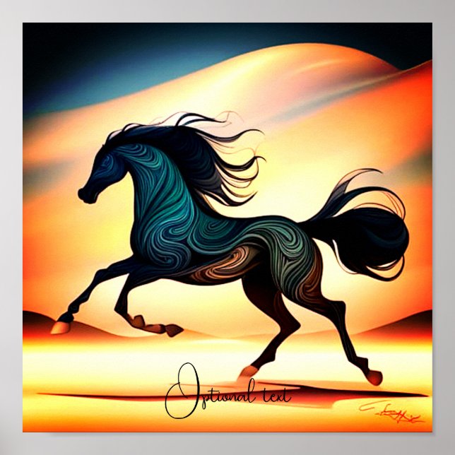 Poster Abstrato Black Stallion in Desert (Frente)