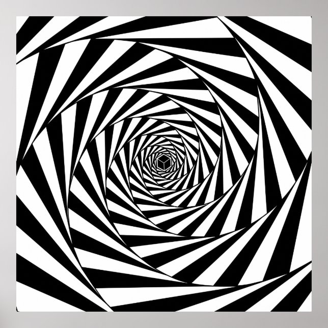 Poster Abstrato Black & White Swirl Spirway Art (Frente)