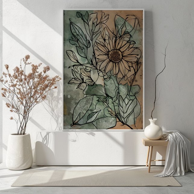 Poster Abstrato Boho Floral Sage and Beige (This pretty floral abstract is available in a variety of sizes to fit standard frames. )