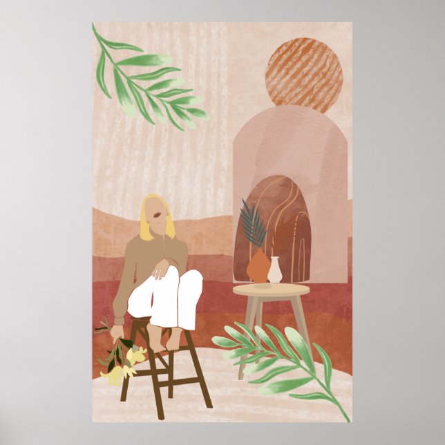 Poster Abstrato Boho Mulher em Sonhos (Frente)
