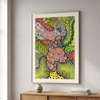 Poster Abstrato Botânico Boho Maximalista Psicodélico