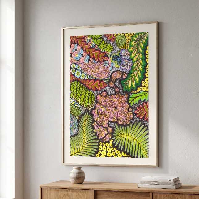 Poster Abstrato Botânico Boho Maximalista Psicodélico (Criador carregado)