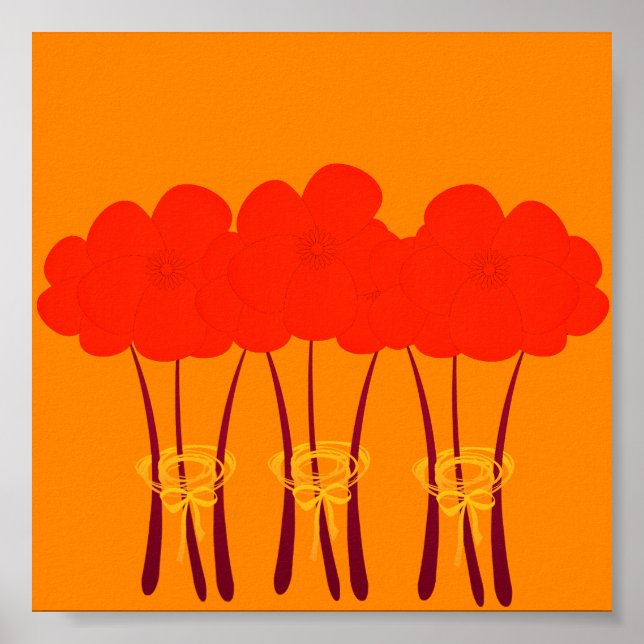Poster Abstrato Bright Orange Red Anemones Buquê (Frente)