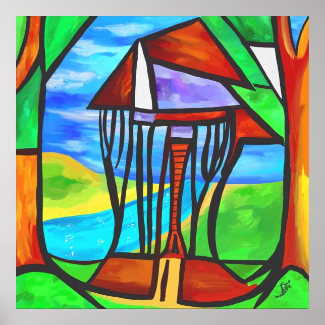 Poster Abstrato - Cabana na floresta (Frente)