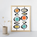 Poster Abstrato Círculos Meio século Retro Colorido Moder<br><div class="desc">Esta fabulosa arte de parede moderna meio século apresenta dois conjuntos de círculos abstrato pendurados nas cores azul-turquesa,  dois tons de laranja,  creme,  verde-abacate,  ouro e preto. Isso vai fazer uma adição colorida à sua decoração!</div>