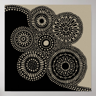 Poster Abstrato - Círculos - Pontos Flores Pretas no Imp