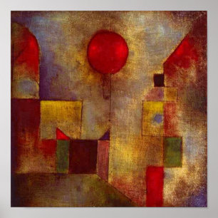Pôster Abstrato Colorida do Balão Vermelho de Paul Klee