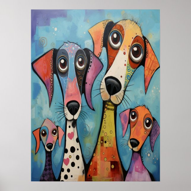 Poster Abstrato Colorir Família de Cães Lindo (Frente)