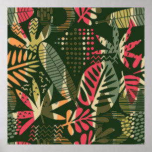Poster Abstrato com folhas tropicais. Ha