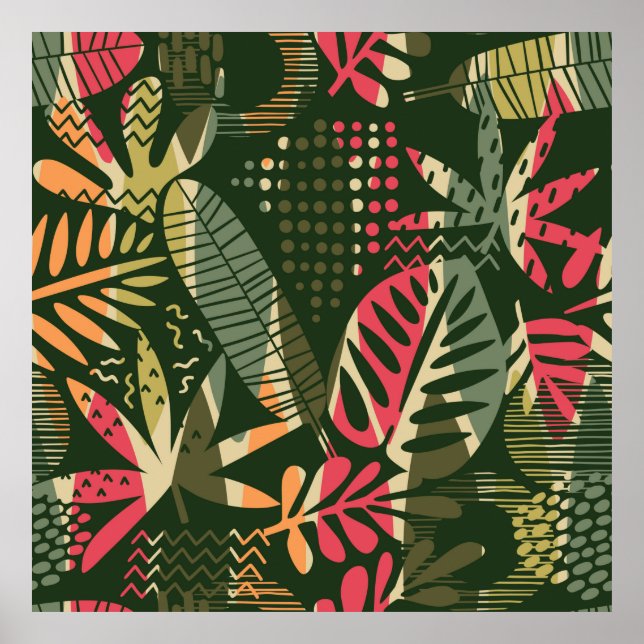 Poster Abstrato com folhas tropicais. Ha (Frente)