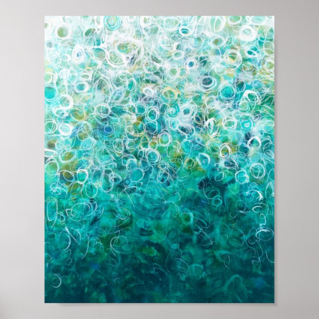 Poster Abstrato com pintura de Ombre Branco teal 8x10 Imp (Frente)