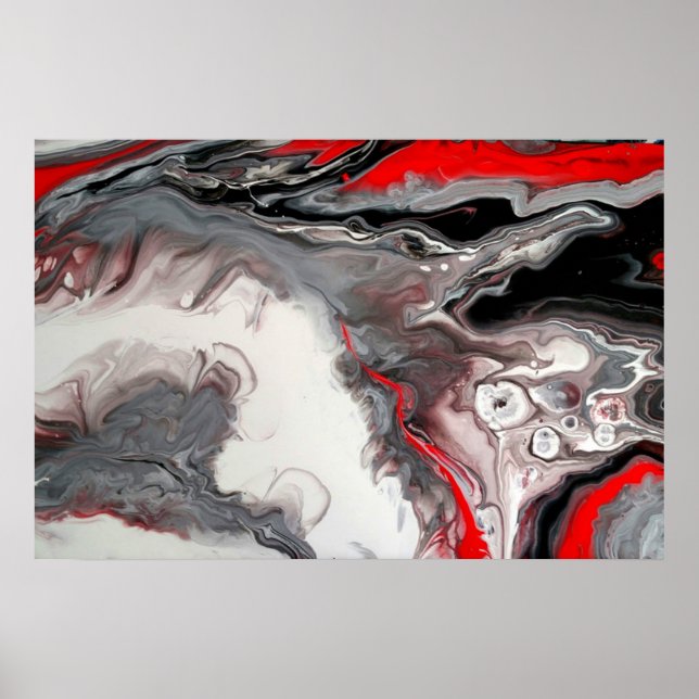 Pôster Abstrato Contemporâneo - Preto, Prata e Vermelho (Frente)