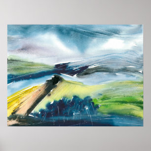 Poster Abstrato cor d'água paisagem colorida