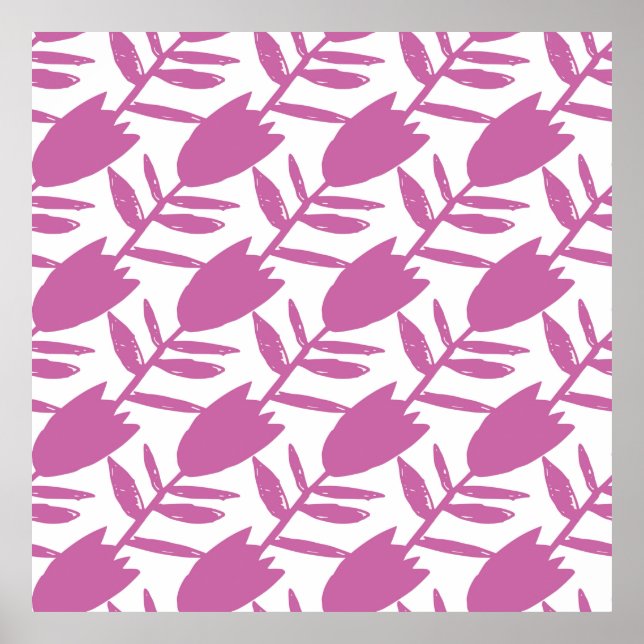 Poster Abstrato cor-de-rosa, flores azuis, com um padrão  (Frente)