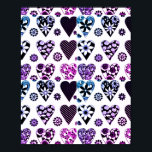 Poster Abstrato Corações e Flores Pop de Cor Moderna<br><div class="desc">Dê a esta bela cena de Pop de cor moderna de Corações e Flores Abstrato...  aquela que você ama. Apresenta corações e flores com padrões ousados em preto,  rosa,  azul,  roxo e branco com realces negros ousados. Corações modernos,  corajosos e coloridos com estampas de abstrato e flores desenhando.</div>