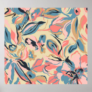 Poster Abstrato: creme floral geométrico.