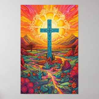 Poster Abstrato Cross Psychedelic Chicano Art