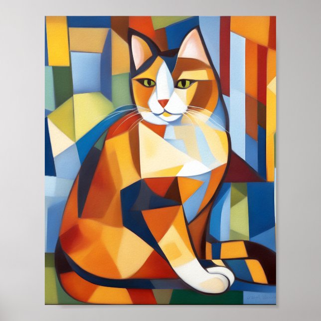 Poster Abstrato Cubist Calico Cat (Frente)