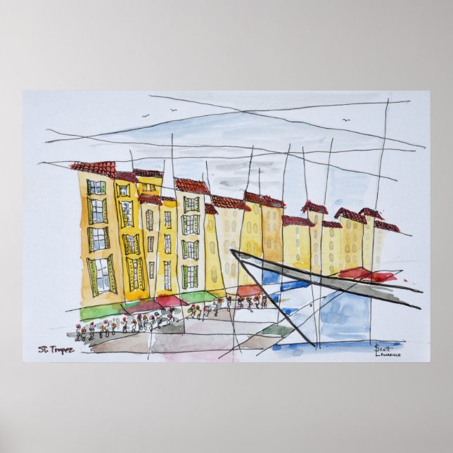 Poster Abstrato Cubist | Santo-Tropez, Riviera Francesa (Frente)