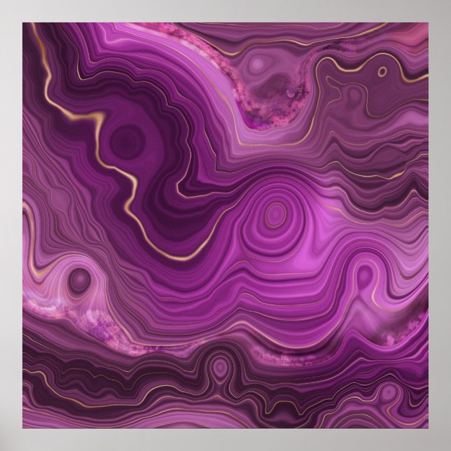 Poster Abstrato De Agata Real Roxo E Dourado (Frente)
