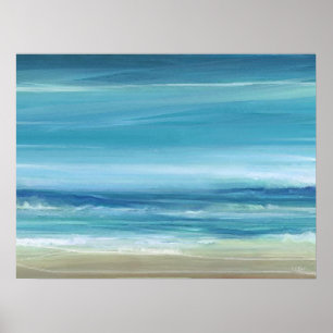 Poster Abstrato de água de praia azul ondas oceânicas