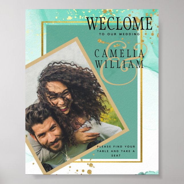 Poster Abstrato de Álcool de Mint Green Dourado WEDDING (Frente)