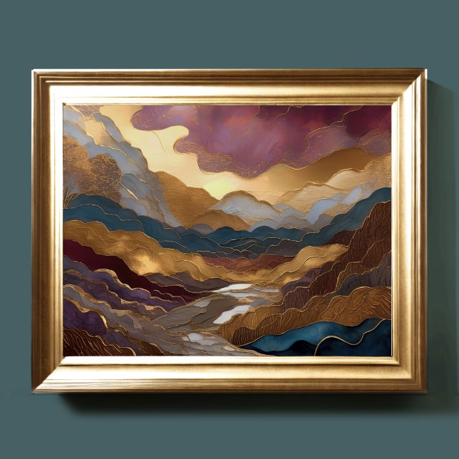 Poster Abstrato de Aquarela com pintura Dourada Púrpura A (Criador carregado)