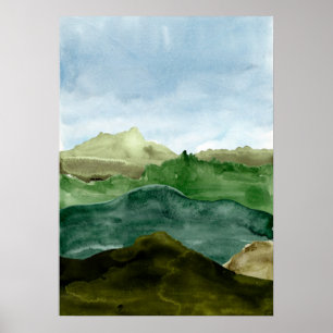 Poster Abstrato de aquarela montanhas verdes paisagem art