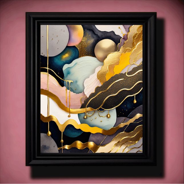 Poster Abstrato de Aquarela Pintura Orgânica Dourada 4:5 (Criador carregado)