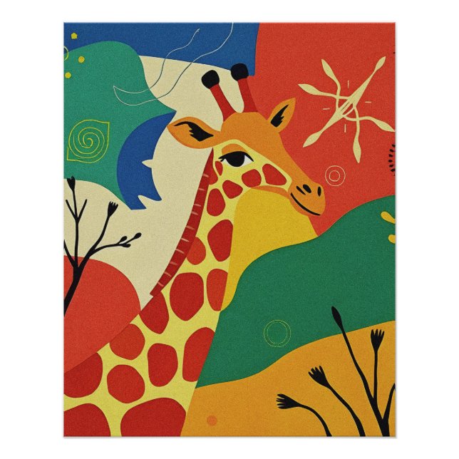 Pôster Abstrato de Arte Animal Colorida (Frente)