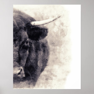 Poster Abstrato de Arte Bull Watercolor
